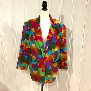 Colourful vintage CAROLHORN 100% silk jacket